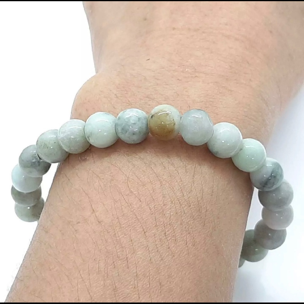 Natural 61.25ct Untreated Burmese Jadeite 8.5mm Beads Stretchable Bracelet 23.2g